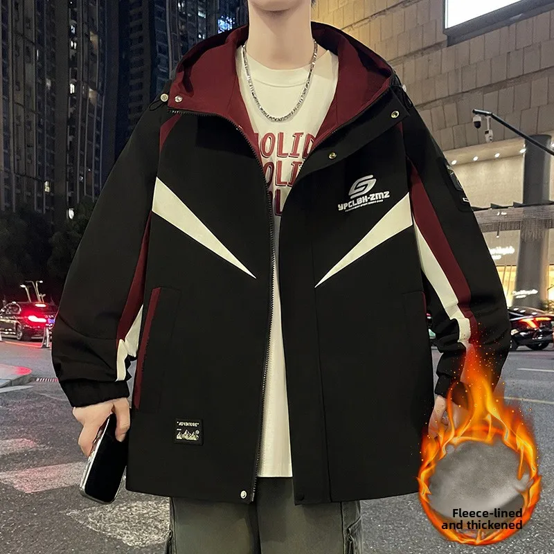 

Autumn Winter New 2025 Men's Casual Loose Fit Hooded Jaet Thiened Fce Anti-Wind Outdoor Leisure Faionable Top