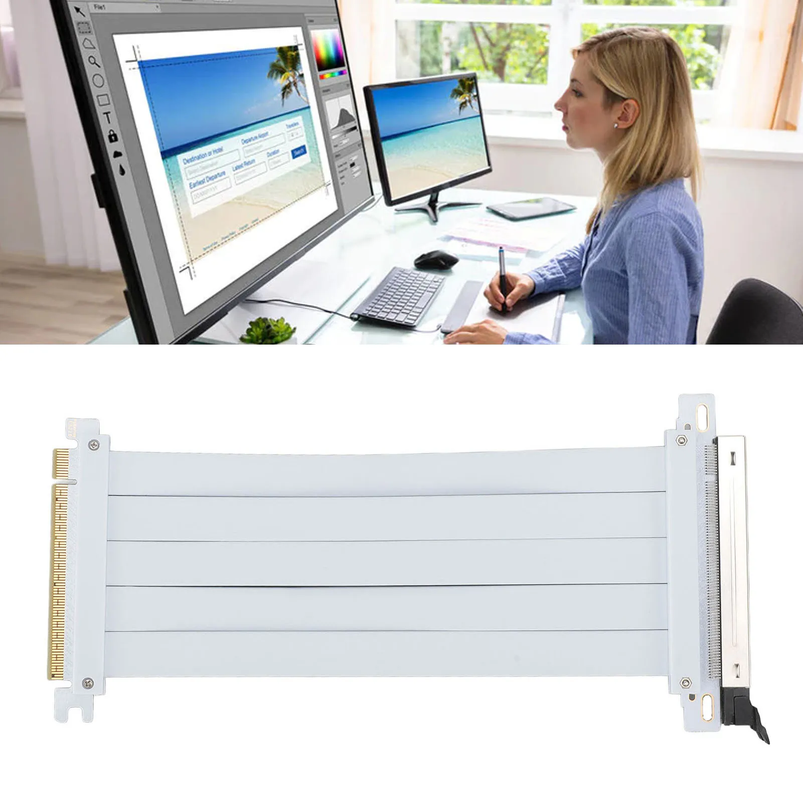 GPU Extension Riser Cable Segmented Design Flexible PCIE 5.0 X16 Riser Cable High Frequency 128Gbps for Water Cooling System