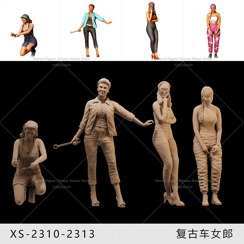 1/64 1/43 1/35 Scale Miniature Scene Doll Un-panited White Figure Mini Model Female Maintenance Worker‌ ‌Handywoman Servicewoman