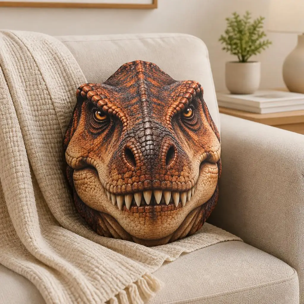 Fierce Tyrannosaurus Dinosaur Lovers 2D Flat Shaped Stuffed Throw Pillow Decorative Cushion Pillow for Sofa Room Party Decor