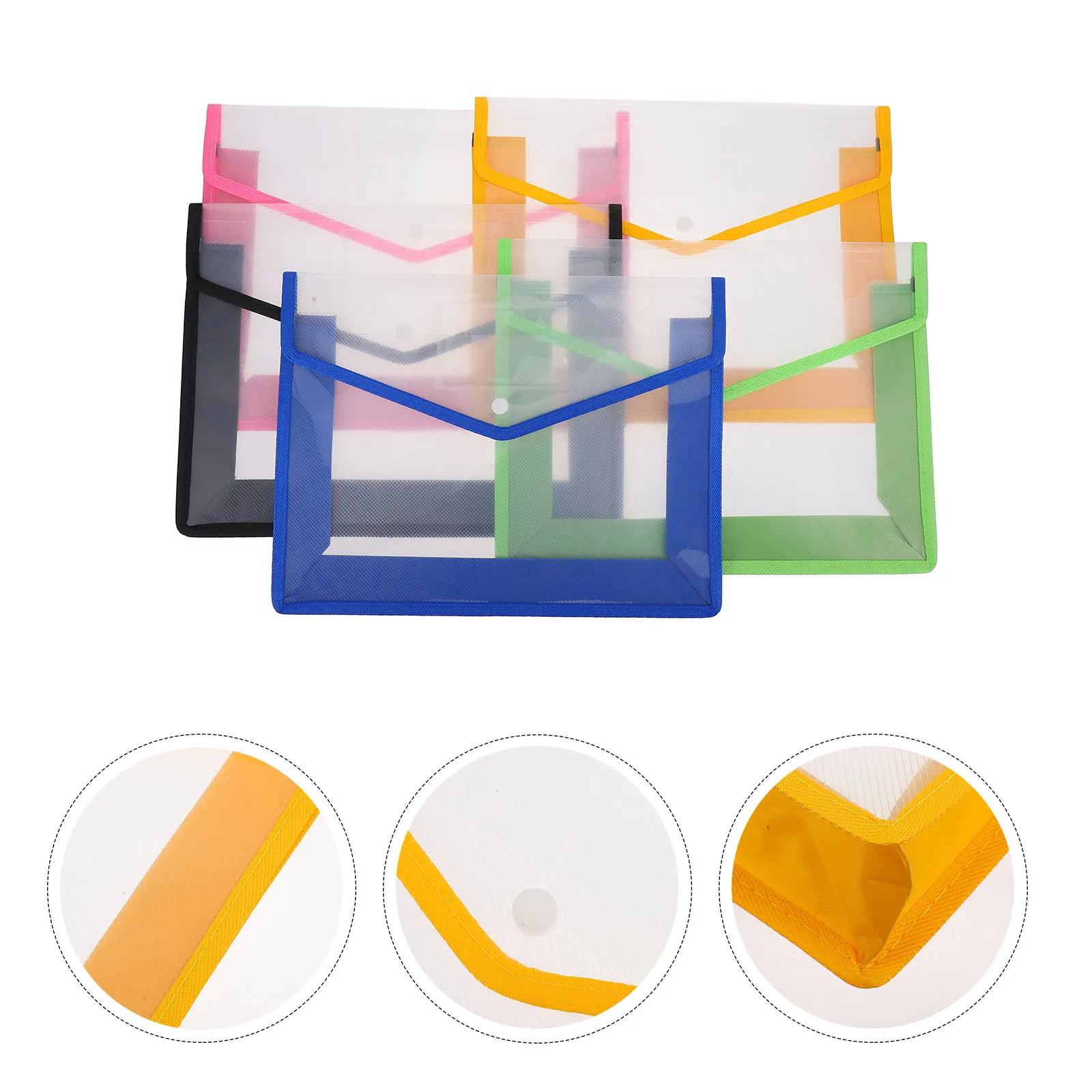 

5pcs Plastic Folders Envelope Expanding Wallet Organizer Document Folder Snap Closure Pocket A4 Waterproof Transparent Pouch