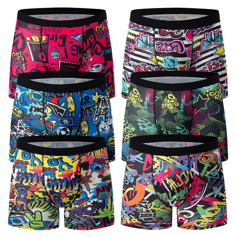 6-Pcs Men's Fashion Printing Long Underwear Teenagers To Adults Multi-size Comfortable Sports Boyshort Plus Size Fitness Shorts image 2