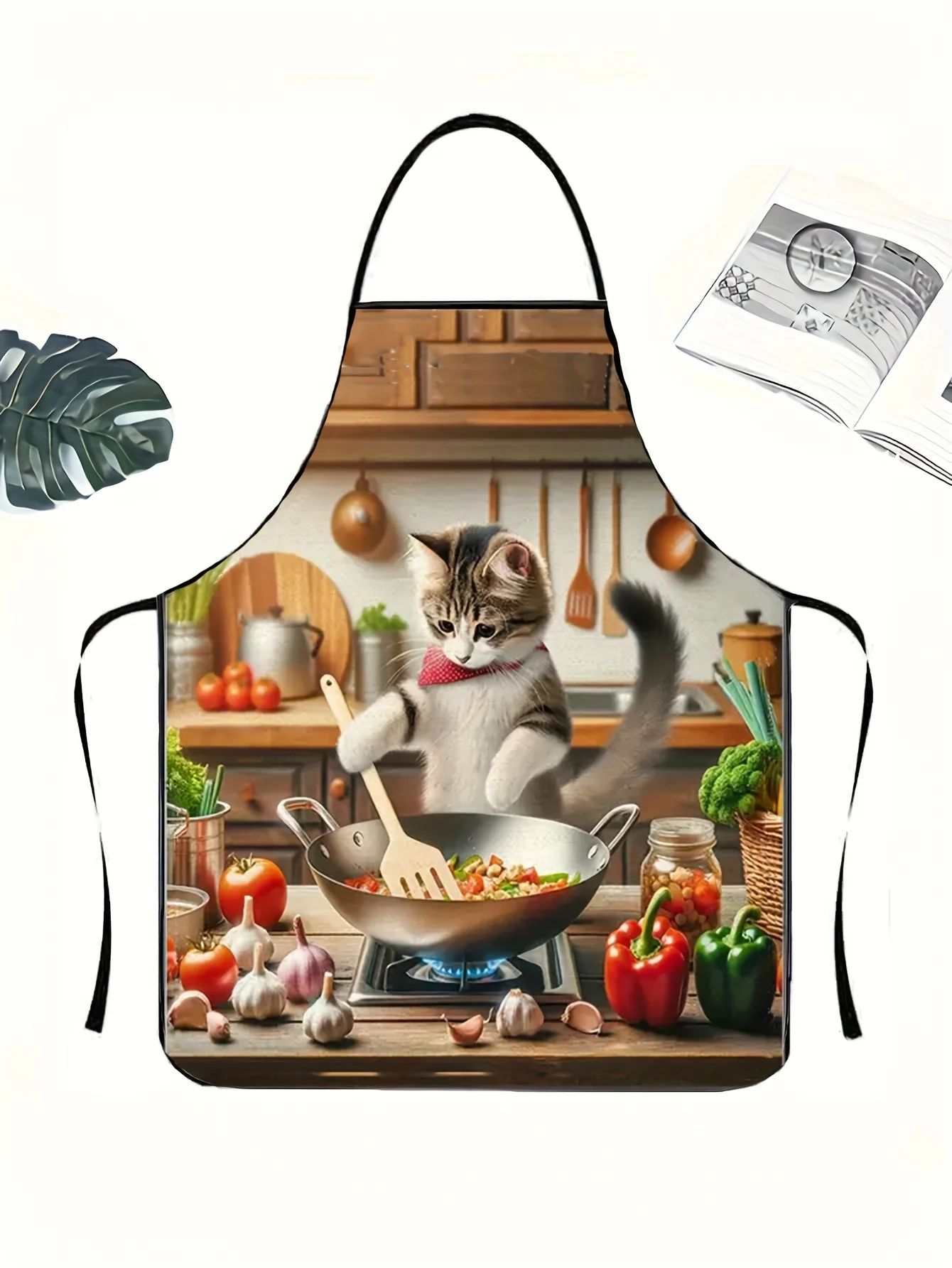 

1 шт., фартук с рисунком кулинарного кота, повседневный стиль, всесезонный кухонный фартук из 100% полиэстера для мужчин и женщин