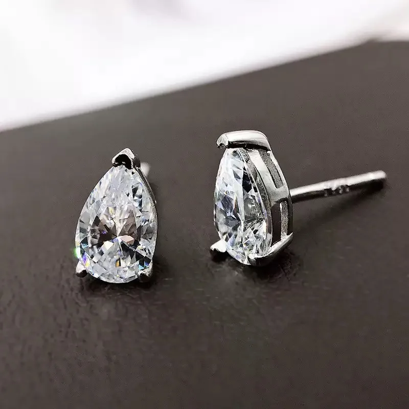

Shining U 925 Sterling Silver Oval Pear High Carbon Diamond Gems Stud Earrings for Women Fine Jewelry Anniversary Gift