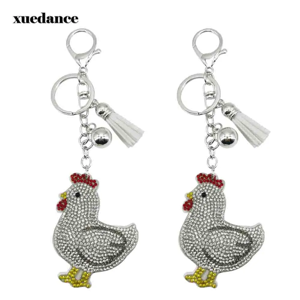 Creative Cute Little Chicken Crystal Car Keychain Ring Animal Hen Girl Bag Pendant Gift