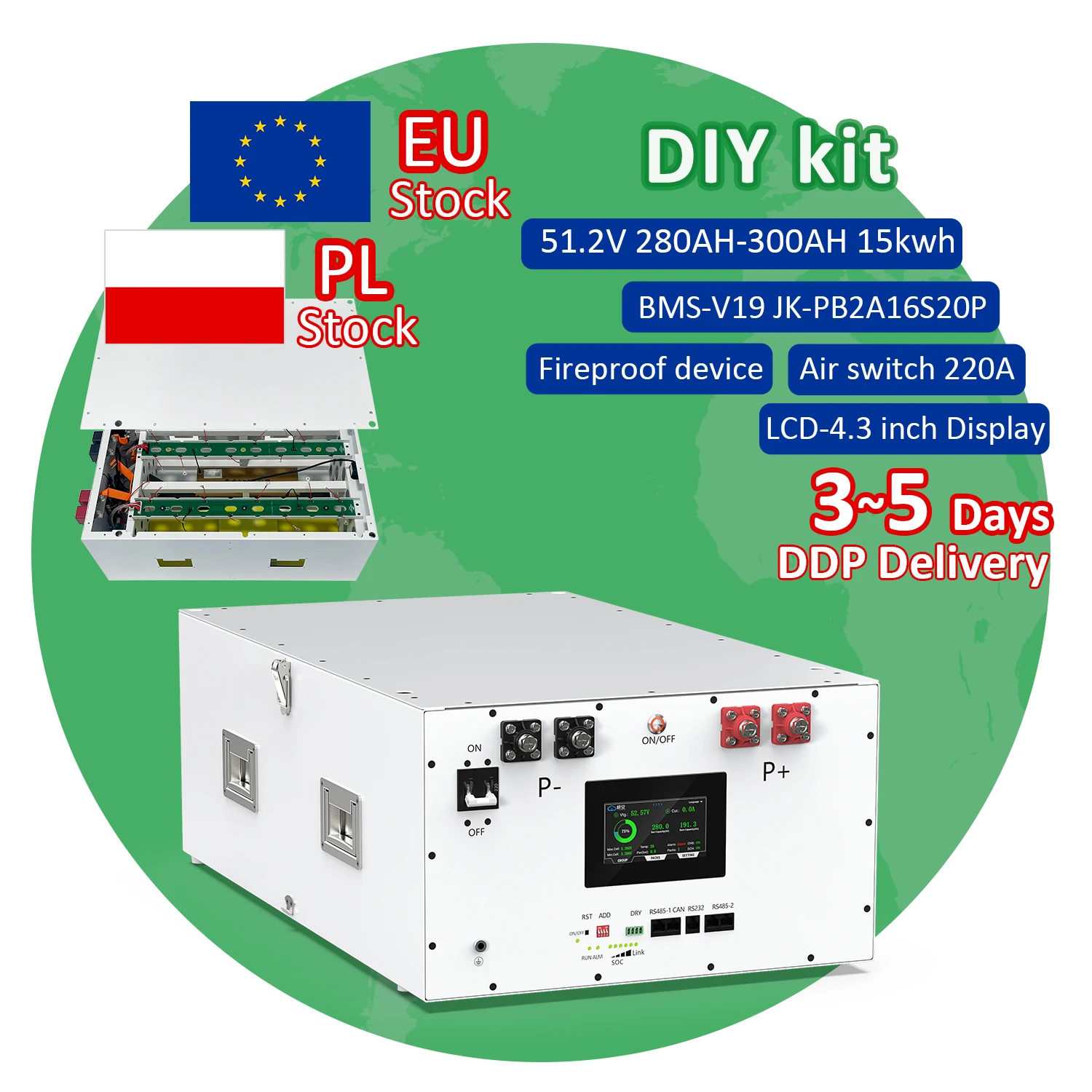 Stacked A1 energy storage battery DIY kit supports 280AH -330AH battery cells with built-in BMS