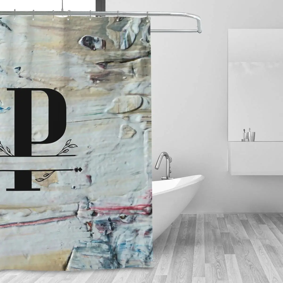 Monogram...P...on Colourful Textured Cementconcrete Wall Background Shower Curtain Bathroom Waterproof Bath Curtains with Hooks