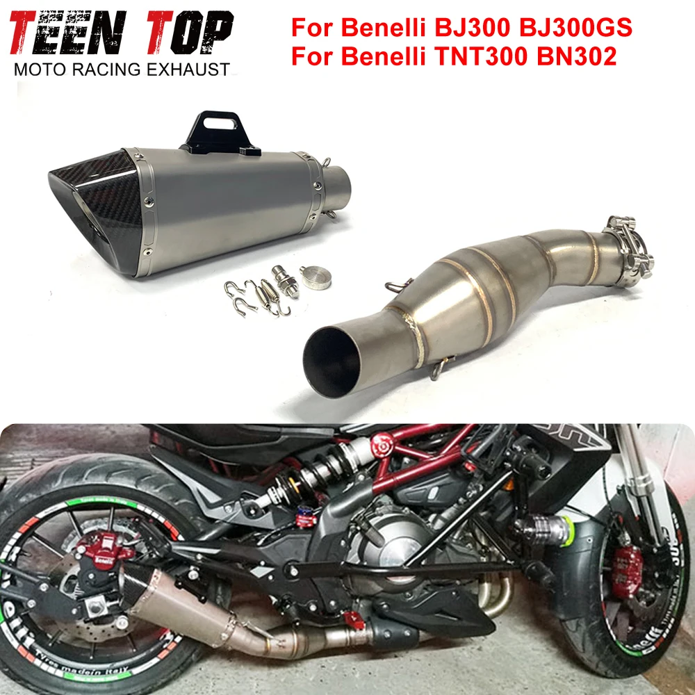 Tubo de escape BJ300, silenciador de acero para motocicleta, sistemas de escape para BENELLI BJ300GS TNT300 BN302, escape deslizable con DB Killer de 51 mm