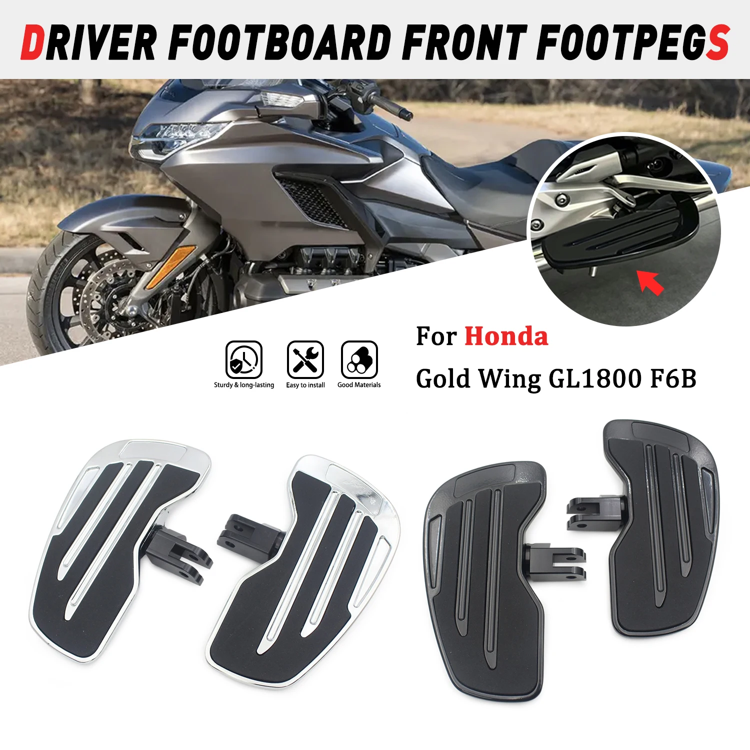 Rider Floorboards Driver Footboard Front Footpegs Wide Footrests For HONDA GOLDWING 1800 2018 2019 2020-2026 Motorcycle Part