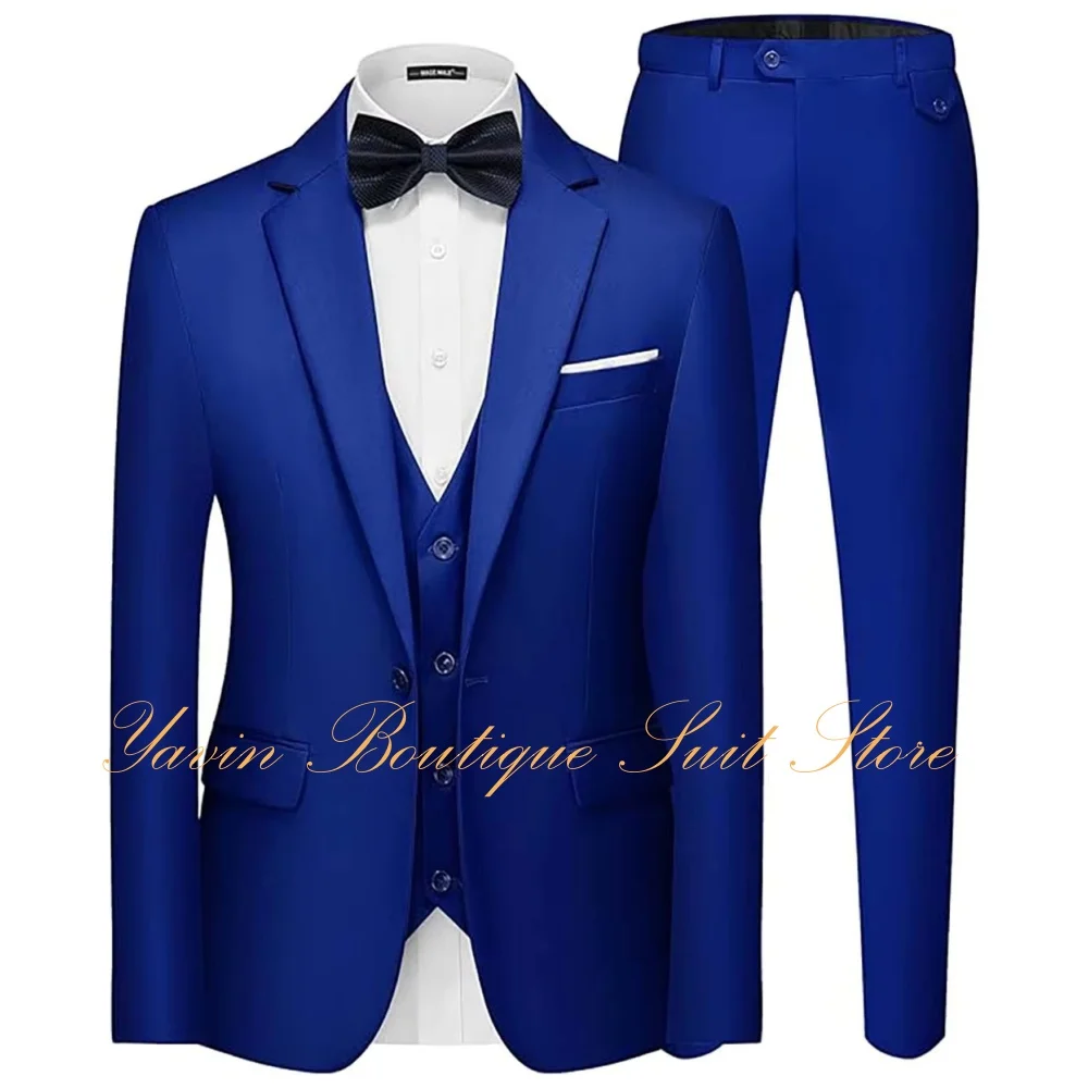 Herren 3-Teiliger Anzug Eleganter Einfarbiger Einknopf-Sakko Slim Fit Einreihige Weste Blazer Hosen Set