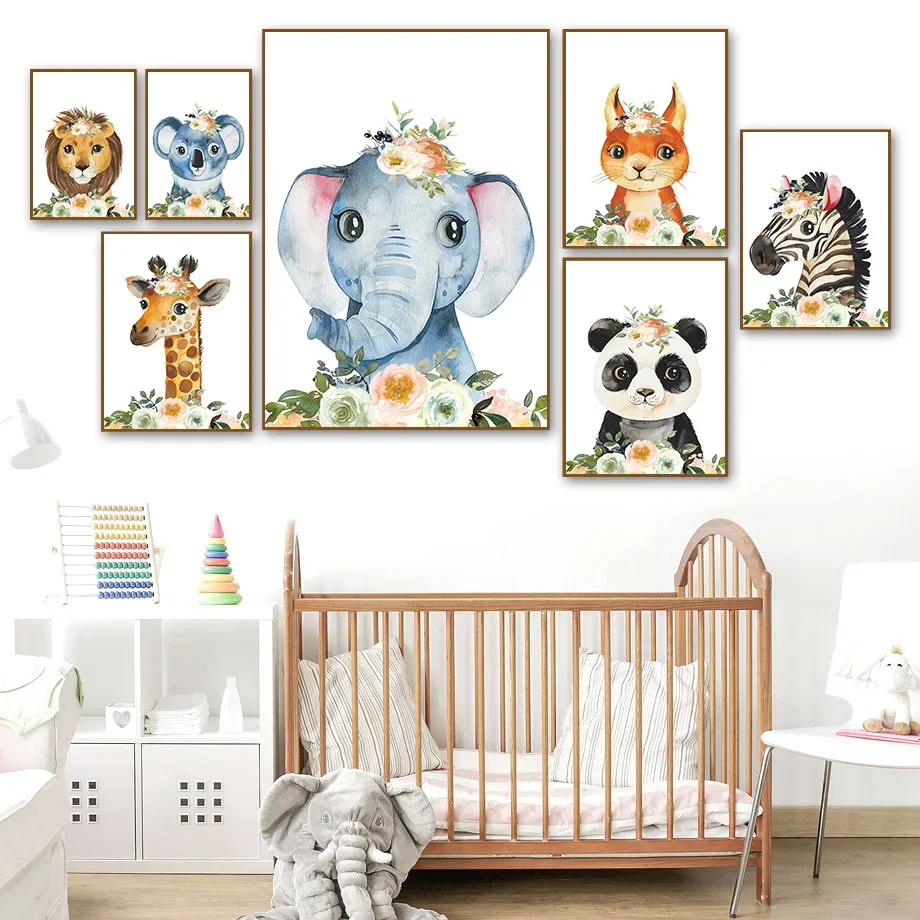 

Lion Giraffe Elephant Zebra Panda Watercolour Wall Art Canvas Painting Nordic Posters And Prints Wall Pictures Kids Room Decor