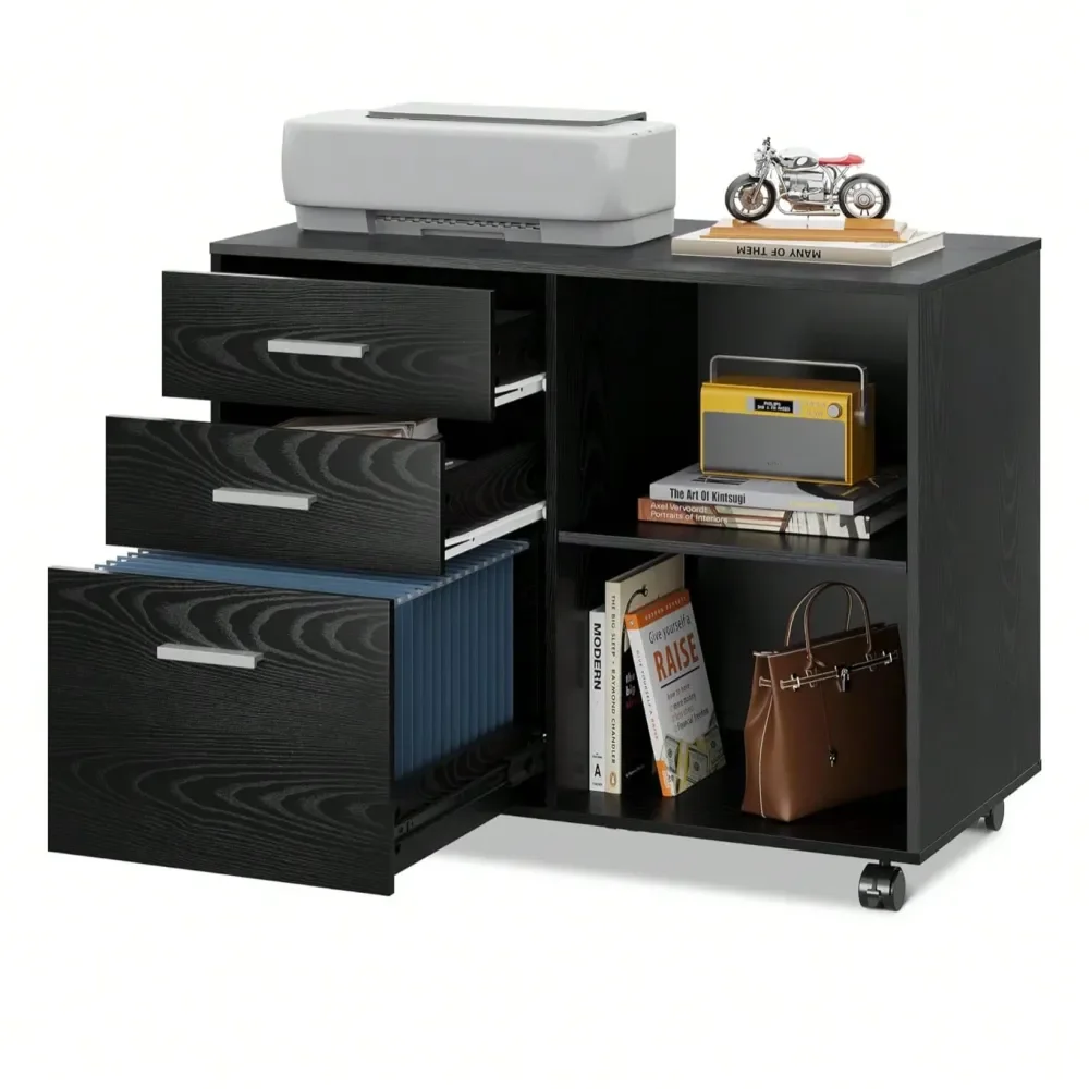 

Office Storage Cabinets And ShelvingWood Mobile File Cabinet, Lateral Filing Cabinet With Printer Stand And Open Shelves For Hom