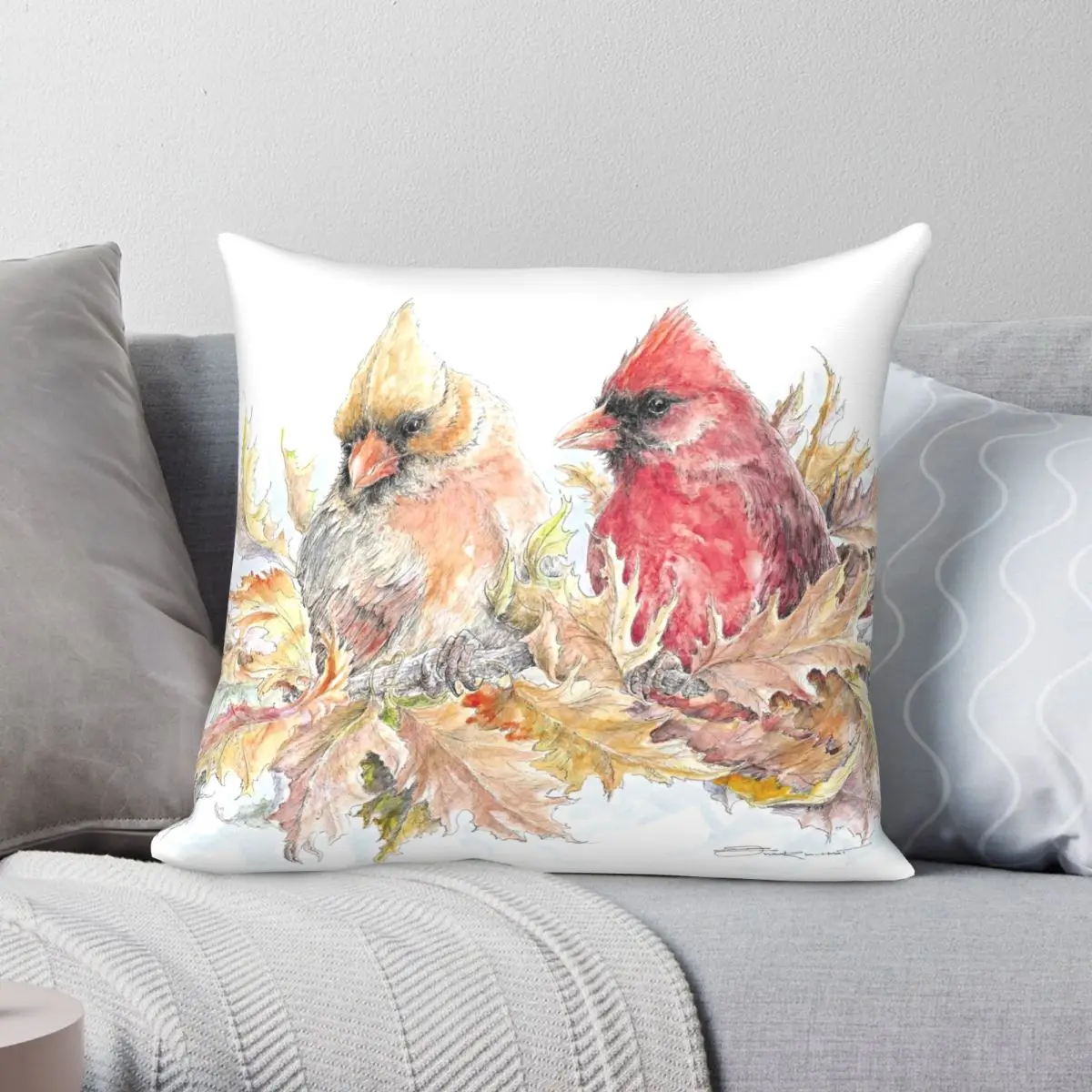 

Female And Male Cardinal Pillowcase Polyester Linen Velvet Creative Zip Decor Bed Cushion Case