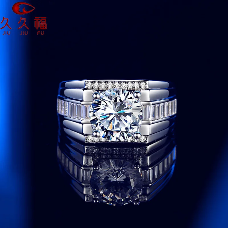 Domineering Fashion Ring for Men, PT950 Platinum Inlaid 3 Carat Moissanite, perfect for daily wear and luxury gift giving.