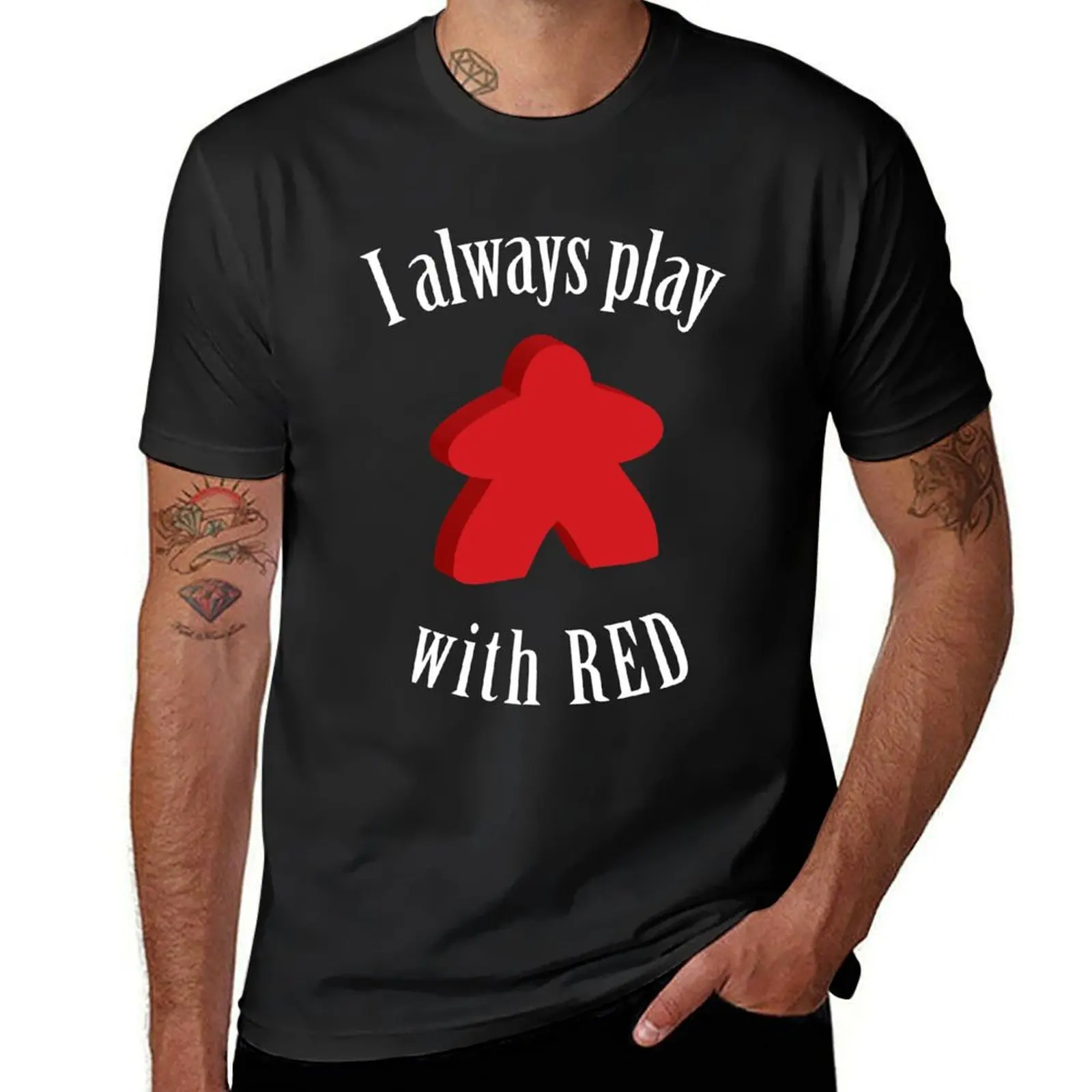 

I Always Play with Red Meeple Board Game Design T-Shirt oversizeds custom t-shirts anime figures workout shirts for men