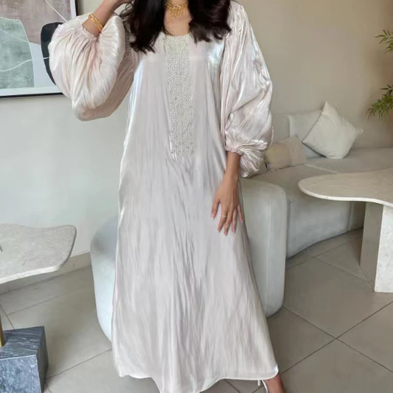 العرقية خمر الترتر الحرير مساء اللباس المرأة الربيع طاقم الرقبة المرقعة بوهو فستان طويل الخريف فانوس كم فضفاض ماكسي اللباس #5