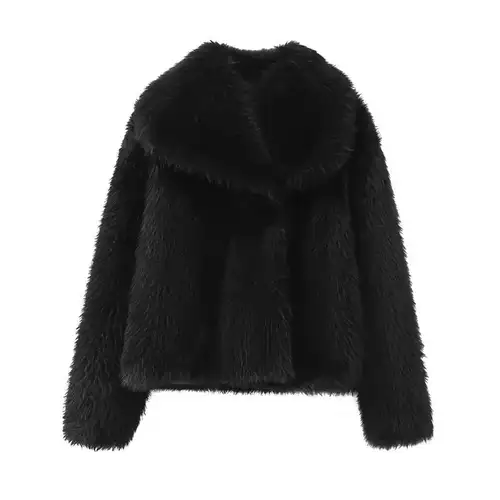 Women's Clothing Faux Fox Fur Coat Short Faux Fur Large Collar Loose Fashion Plus Size Autumn Winter New Fluffy Jacket Warm Tops - Image 9