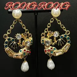 Vintage Heavy Workers Mermaid Pearl Handmade Art Jewelry Earrings European and American Retro Exaggerated Personality Earrings