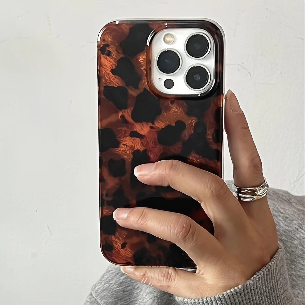 Retro Amber Texture INS Phone Case For Iphone 16 15 14 13 12 11 Pro Max XS XR SE20 Leopard Print Shockproof Back Soft Cover Gift