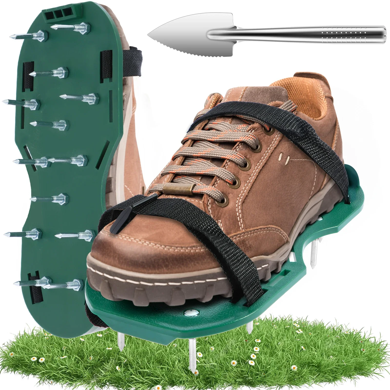 

Lawn Aerator Shoes with Hook Loop Straps Heavy Duty Spiked Aerating Sandals One-Size-Fits-All for Yard Patio Lawn Garden Tools