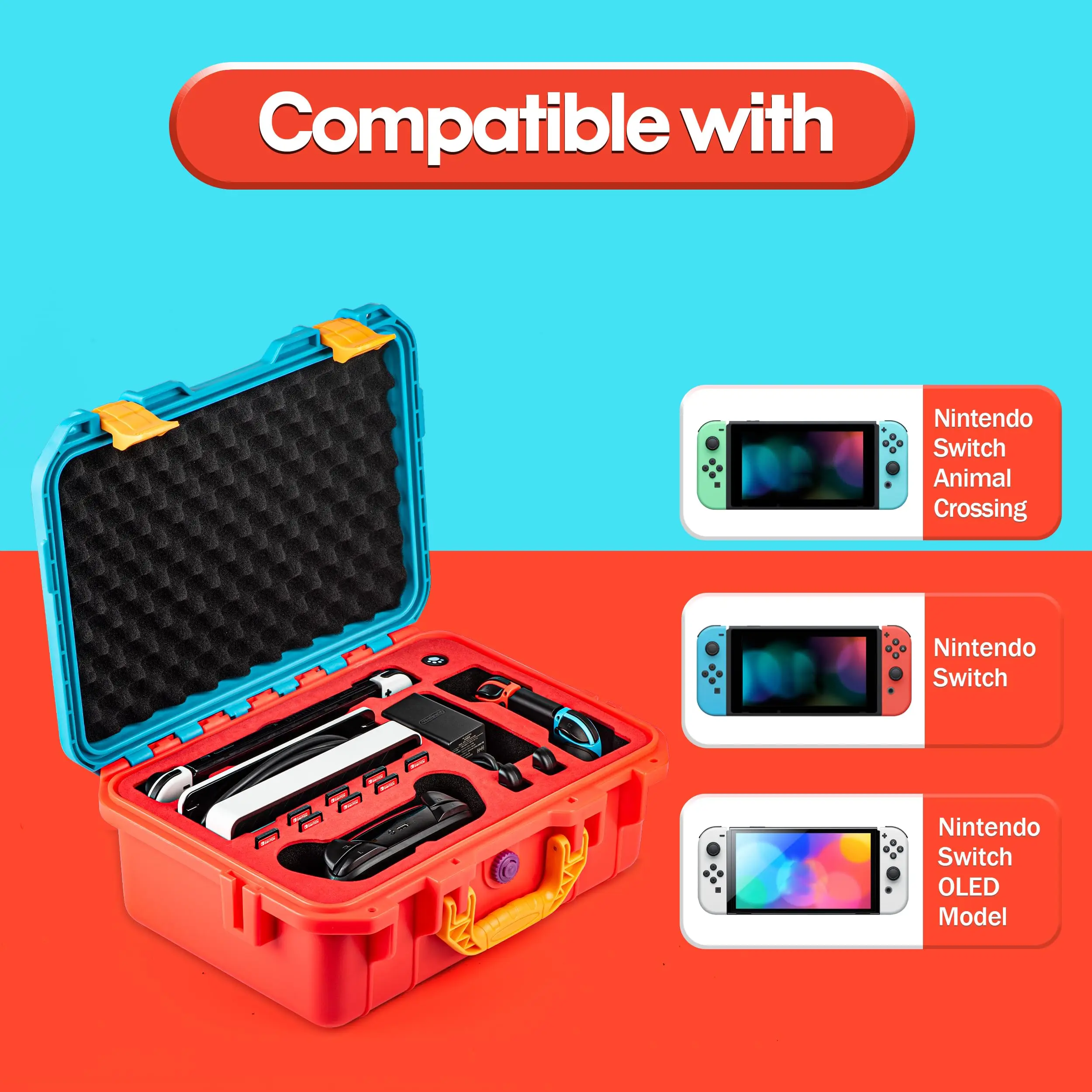 Carrying Case for Nintendo Switch/Switch OLED, Waterproof Travel Case Soft Lining Hard Case for Switch Console, Pro Controller
