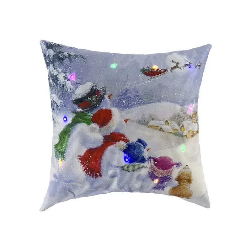 Merry Christmas Pillow Cover with LED Lights Santa Claus Christmas Decoration Home New Year Christmas Ornament Cushion Cover