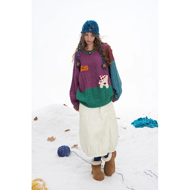 ELFSACK 2025 شتاء الوافدين الجدد ضوء الحد الأدنى عادية كلاسيكية الصلبة تقليم الدافئة أسفل نصف تنورة للنساء