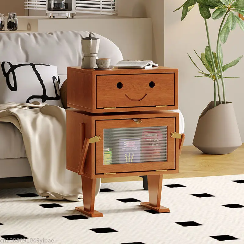 Robot Nightstand Solid Wood Simple Sofa Side Several Bedroom Side Cabinet Snack Cabinet Universal Bedside To Store Furniture