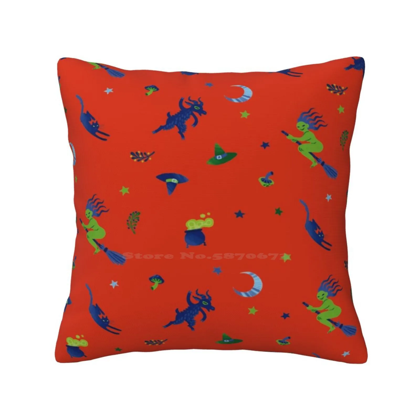 Zugarramurdi Throw Cushion Pillow Cover Witches Spain Witchcraft Goat Cat Cauldron Zugarramurdi Broomstick Hat Stars Magic Moon