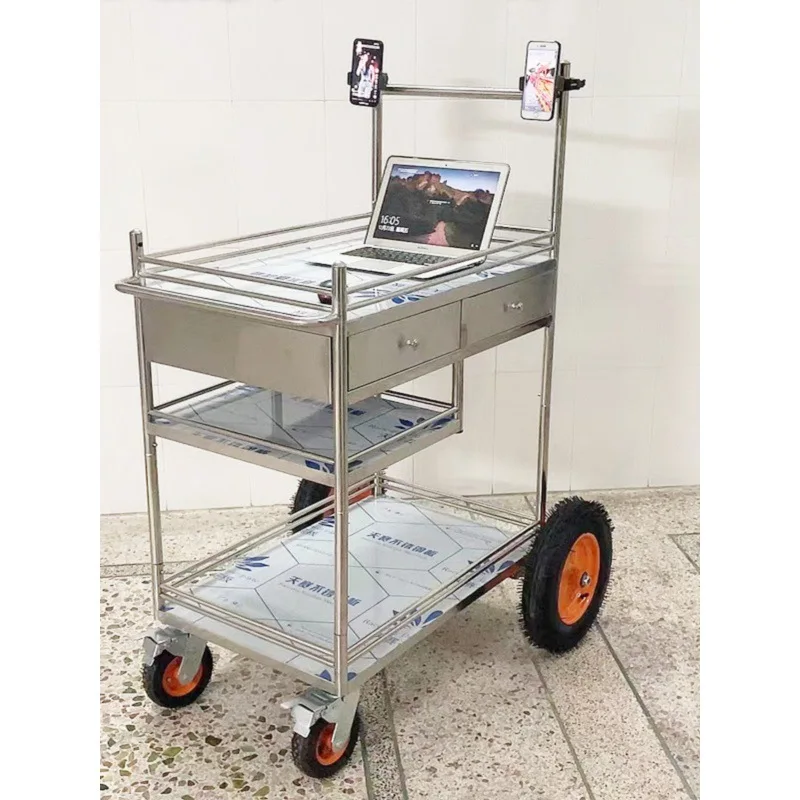 Stainless steel live broadcast cart outdoor disassembly portable display stand stall car promotion table test snack rack