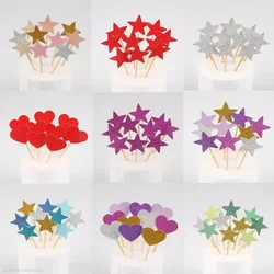 10pcs Mini Heart Star Cupcake Toppers Birthday Cake Topper Decorating Picks Kids Wedding Party Decorations Baby Shower Favors