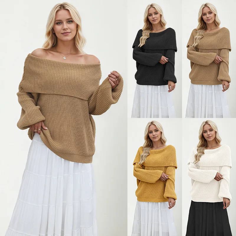 

2025 New Women's Sweater Autumn Winter Off-shoulder Pullover Loose Knitwear
