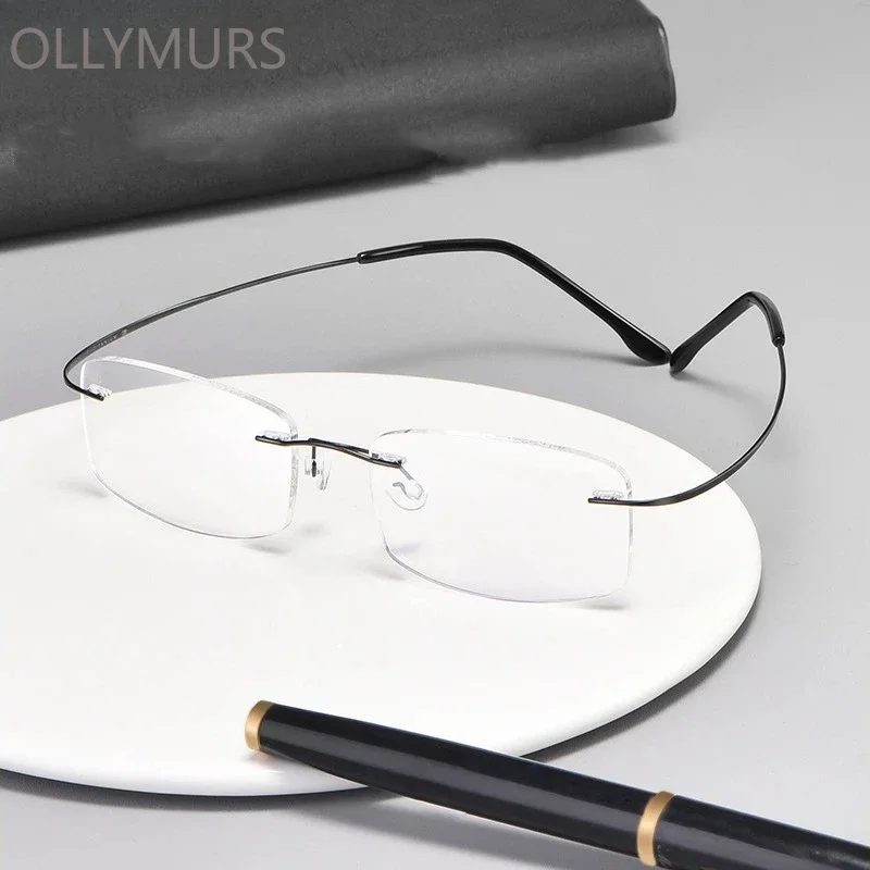 

OLLYMURS Сверхлегкие очки без оправы из чистого титана, супер гибкие дужки, оптическая оправа для очков по рецепту для мужчин и женщин