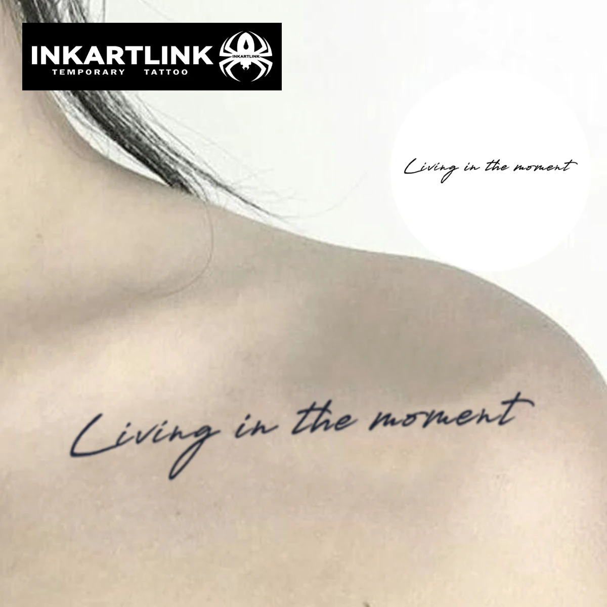 

INKARTLINK English Handwritten Tattoo Stickers for 1-2 Weeks: 'Living in the Moment' Inspirational Short Sentences