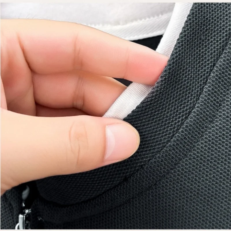 Exquisites, hochwertiges Herren-T-Shirt mit Stehkragen und Reißverschluss, ideal für den Herbst, wärmend, mit einem zweiteiligen Ärmeldesign, für Business-Casual-Looks, Herrenbekleidung. – Detail 3