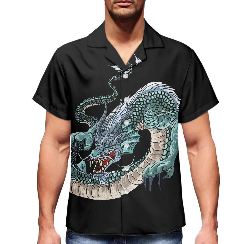 

Summer Button Down Short Sleeve Shirt Polynesia Tribal Dragon Pattern Printing Men's Short Sleeved Shirt Design Shirt For Men