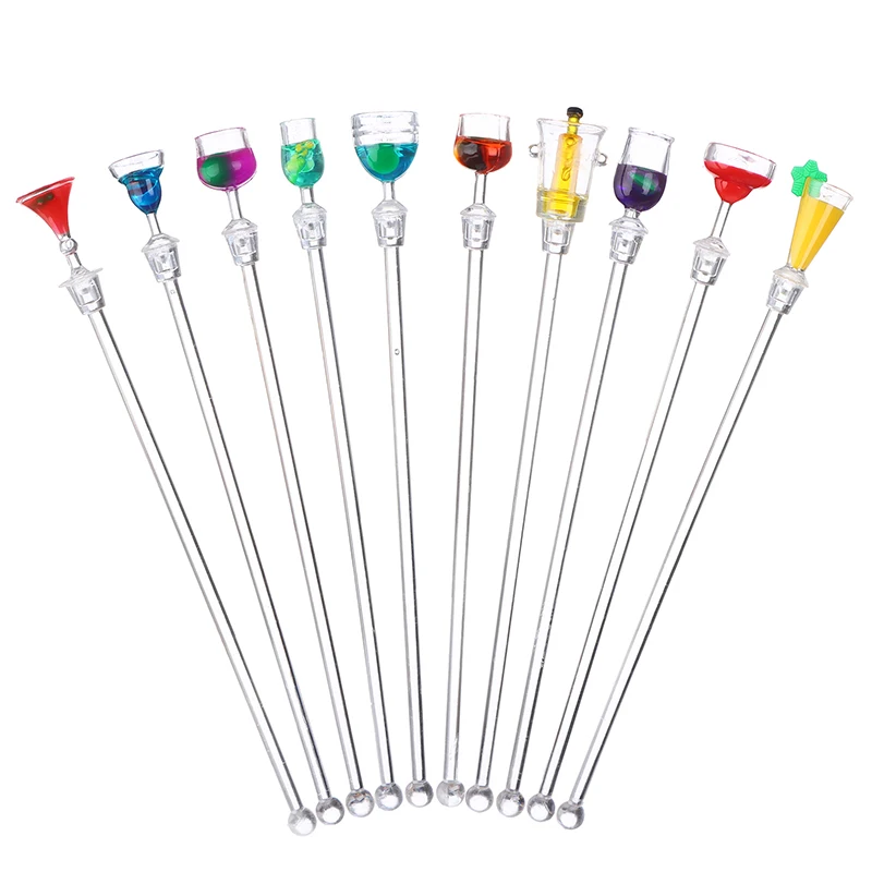 5pcs Coffee Stir Sticks Cocktail Stirrers Blender Frother Plastic Glass Mixed Drink Mixer Bar