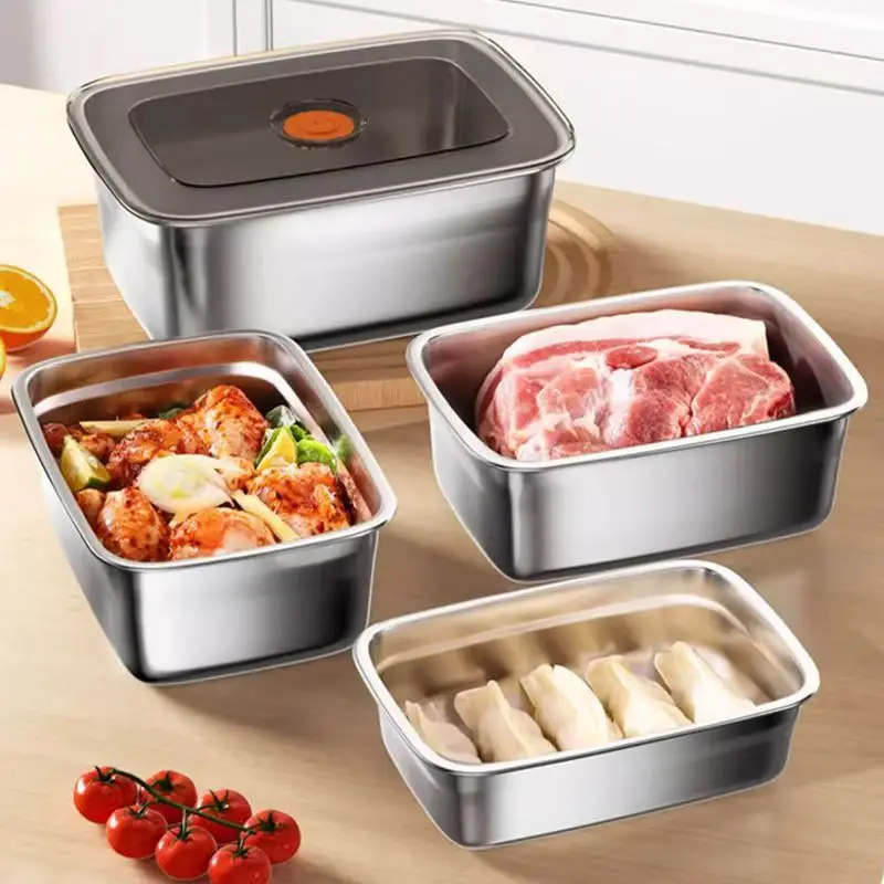 Leak-proof Stainless Steel Camping Lunch Box Sealed Refrigerator Freezer Storage Box Leak-proof Microwave Suitable Bento Box