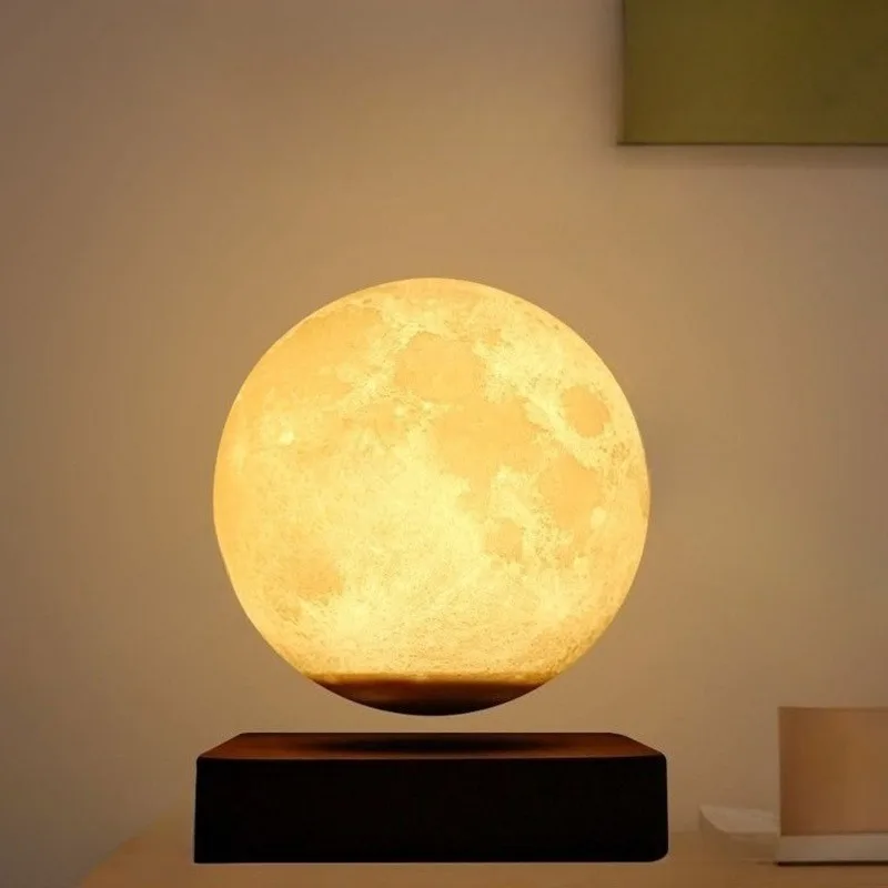 Maglev Moon Night Light Resin Rotatable Tricolor Nightlight 3D Printing Mute Non Slip Lighting Nights Lamp Room Decoration Lamps