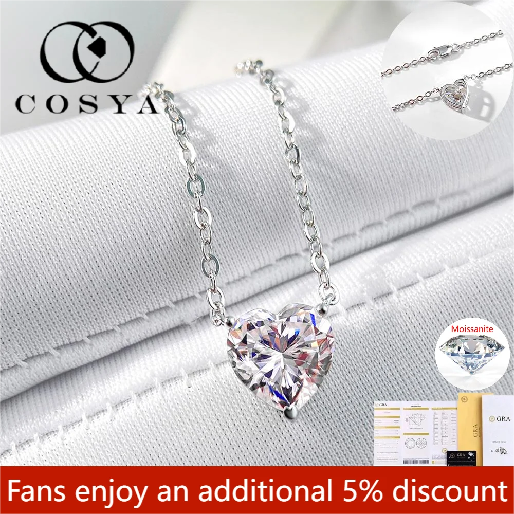 

COSYA 2/4CT Heart Moissanite Necklace for Women VVS1 100% 925 Silver 18K Plated GRA Birthday Jewelry Gift