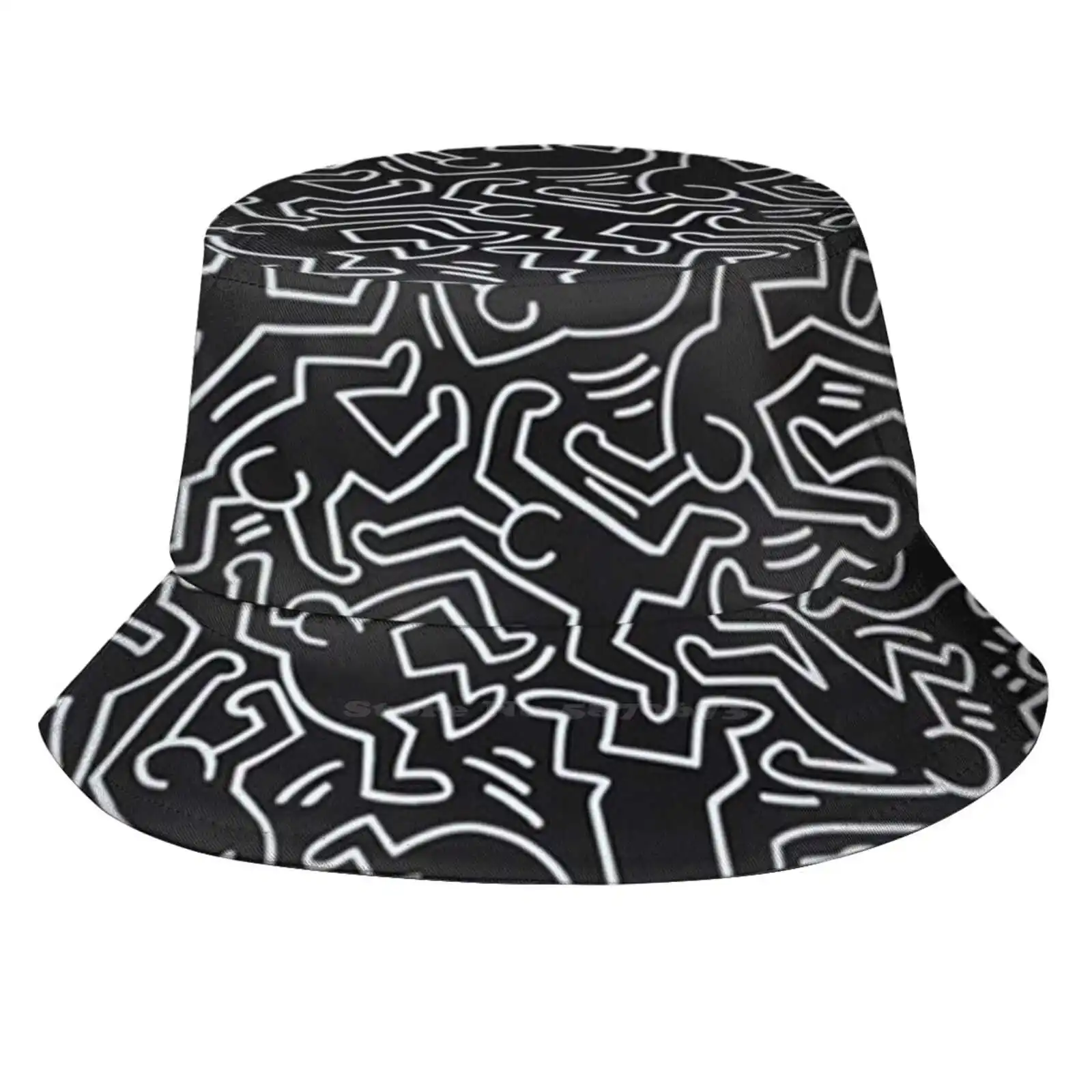 Black Squads Pattern Design Printed Travel Bucket Hats 9 Dancing Keith Art 1 2 3 4 5 6 7 8 Keitharin