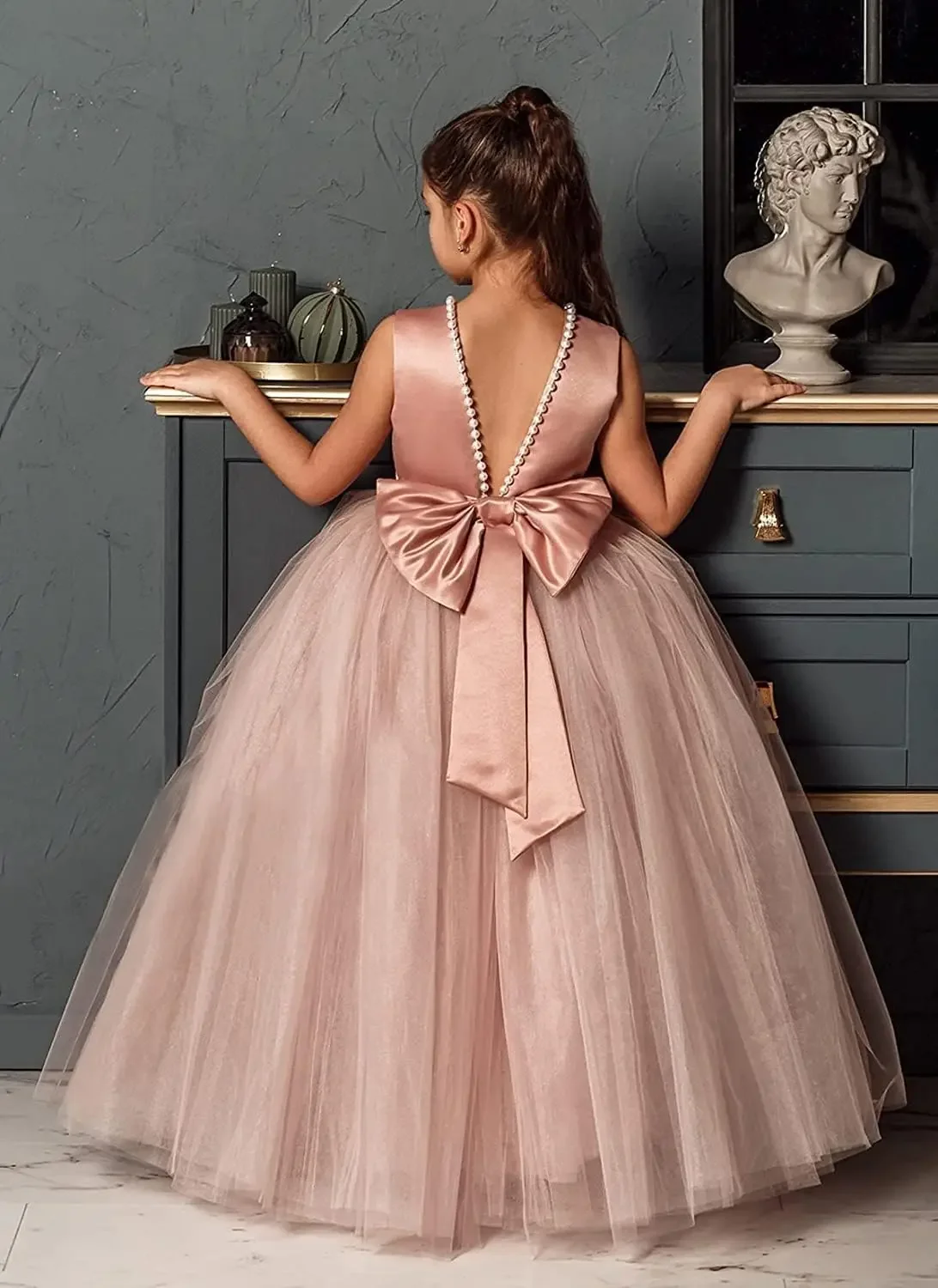 Tulle Pageant Dress Baby Girl Dress Flower Girls Dresses for Wedding Party Princess Pageant Dress Pearls First Communion Gowns