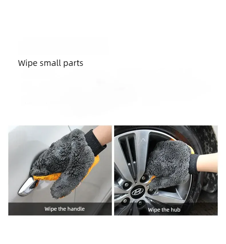 นุ่มถุงมือล้างรถสองด้านขนแกะไมโครไฟเบอร์ Chenille ผ้าแห้งรถหน้าต่างยางทําความสะอาดถุงมือ Thicken