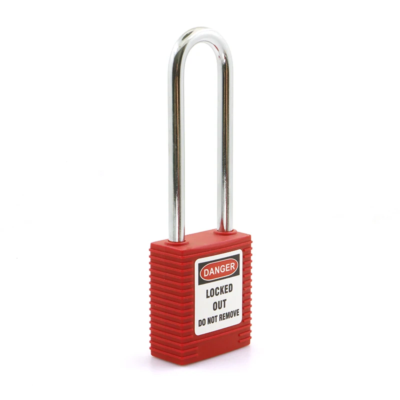 THERMOPLASTIC Safety Padlock 3in 76mm Steel Long Shackle LOTO Hazardous Energy Isolation OSHA Red Lockout Keyed-Different Alike