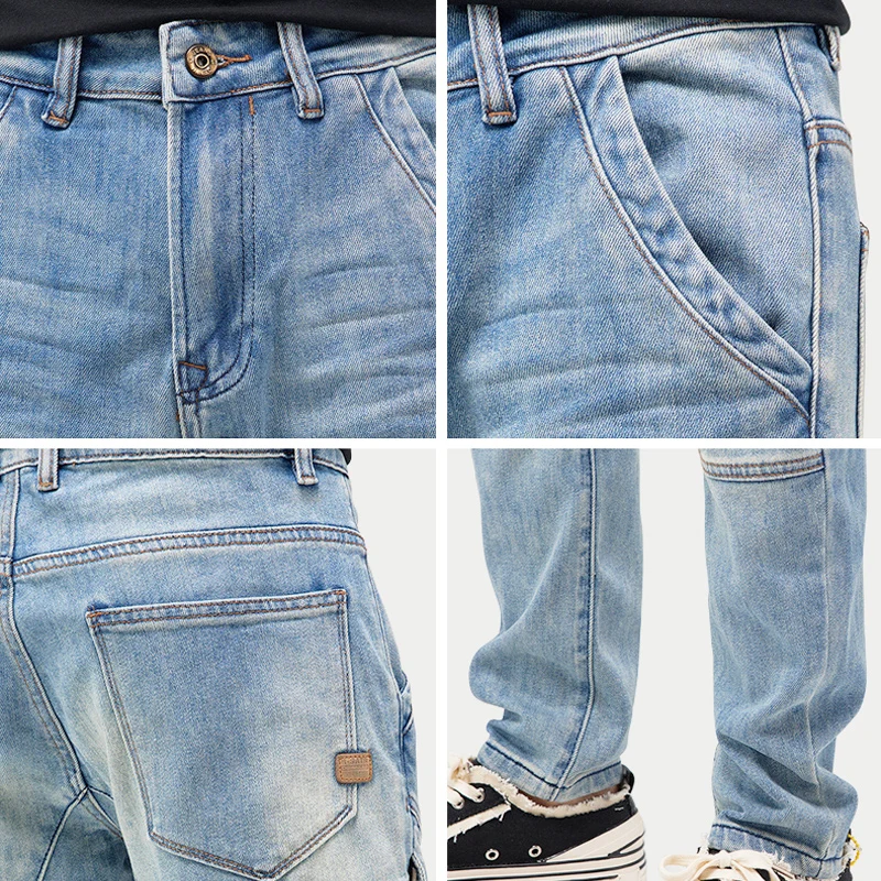 Street Fashion Men Jeans Retro Light Blue Elastic Slim Ripped Biker Jeans Men Spliced Designer Hip Hop Denim Punk Pants Hombre