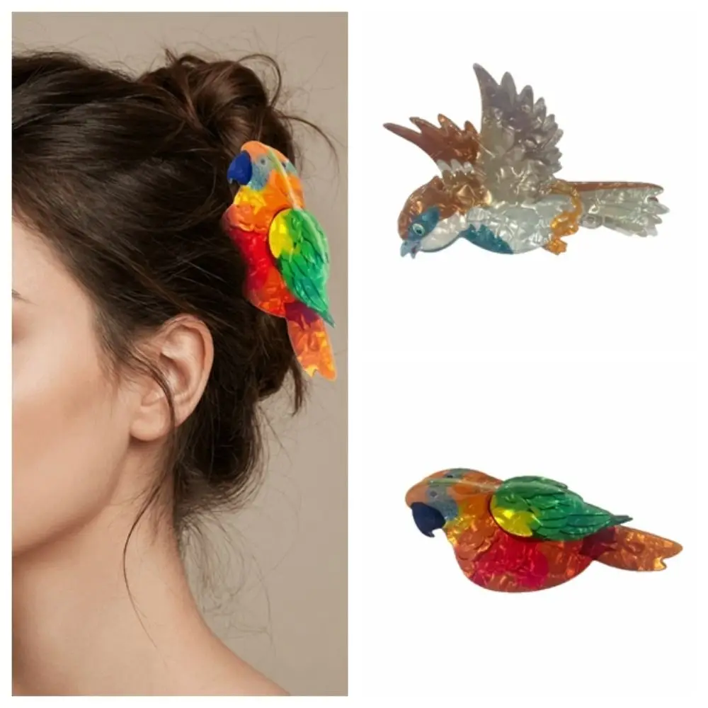 

Cute Parrot Acrylic Hair Claw Lifelike Korean Style Bird Hair Clip Crab Clip Headwear Cartoon Animal Shark Clip Daily