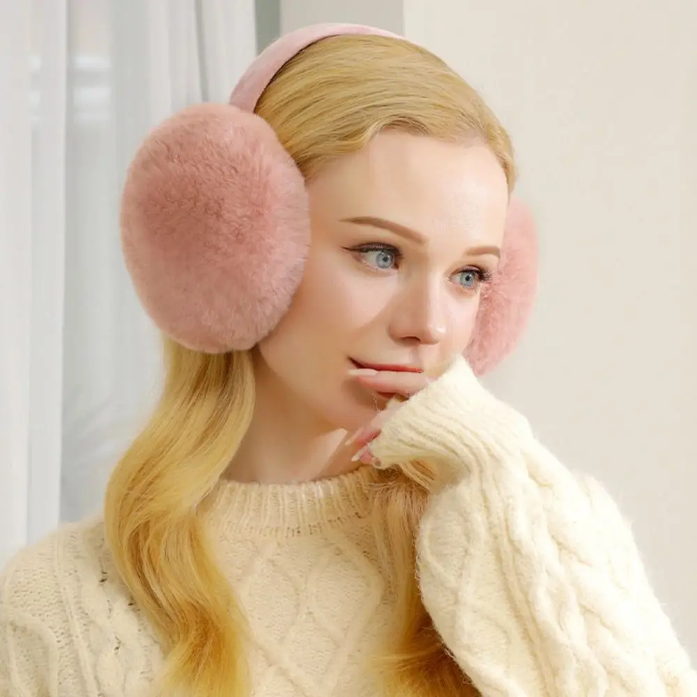 Orejeras cómodas de piel sintética para mujer, orejeras de Color sólido gruesas y plegables, orejeras de invierno a prueba de frío