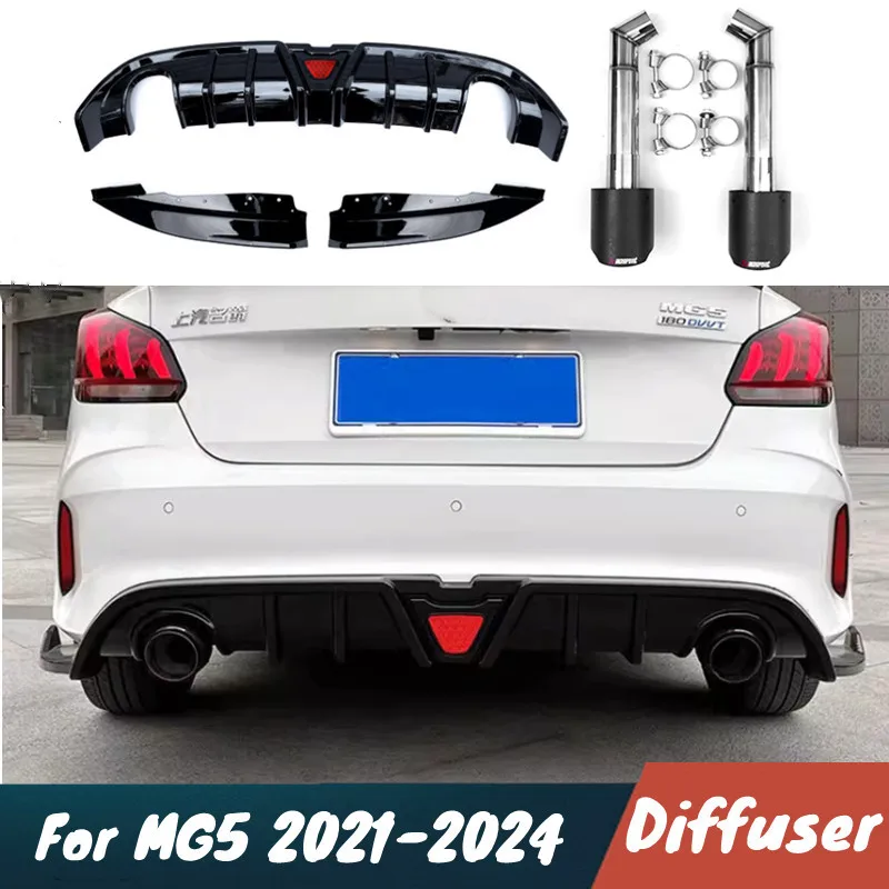 

Для MG5 2021-2024 задний бампер автомобиля, выхлопная труба, диффузор, сплиттер, спойлер, черный карбоновый комплект кузова, тюнинг, внешние аксессуары