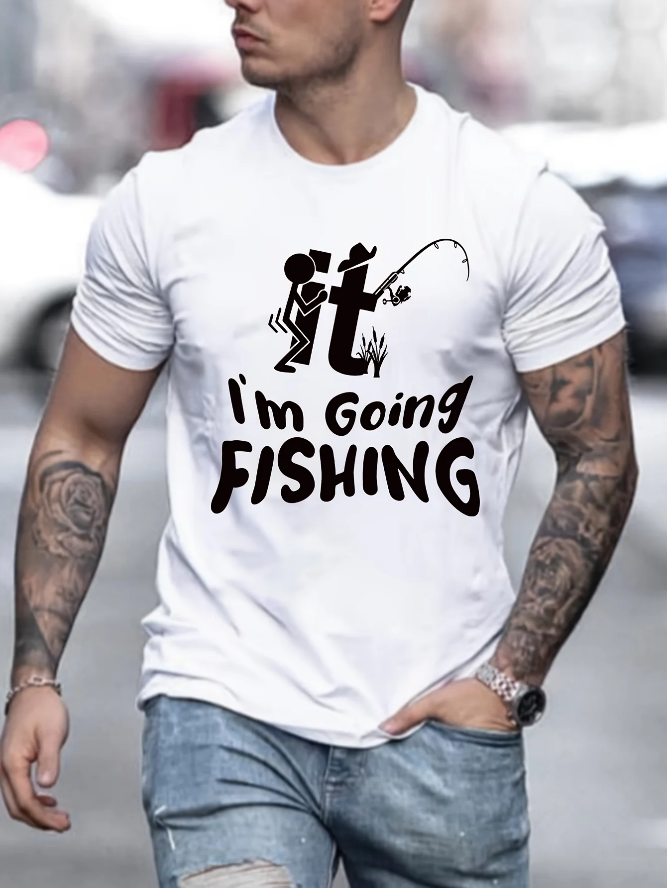 Comfy Summer Outfit - Im Going Fishing Graphic Print Short Sleeve Casual T-shirt Perfect for Weekend Casual Daily Wear