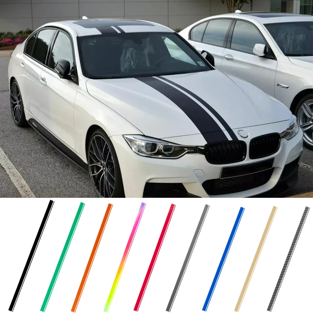 

For BMW 3 Series M3 E90 F30 G20 Vinyl Decals Car Hood Bonnet Roof Trunk Kit Long Racing Stripe Stickers Auto Tuning Accessories